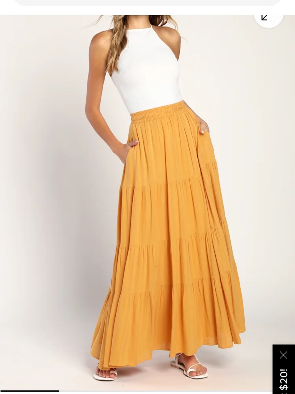 Lulu's Mustard Yellow Tiered Maxi Skirt